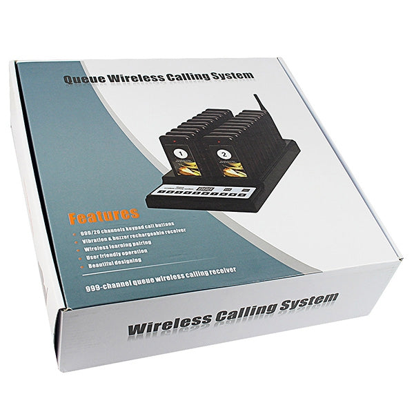 QC100 999 Channel Restaurant Wireless Paging Queuing Calling System with 20 Call Coaster Pagers, EU Plug QC100 999 Channel Restaurant Wireless Paging Queuing Calling System with 20 Call Coaster Pagers, EU Plug